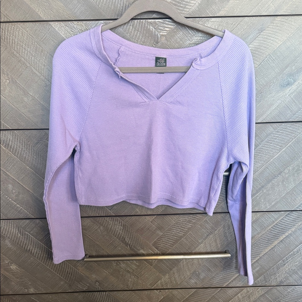 wild fable Lavender Cropped Waffle Knit Long-Sleeve Top